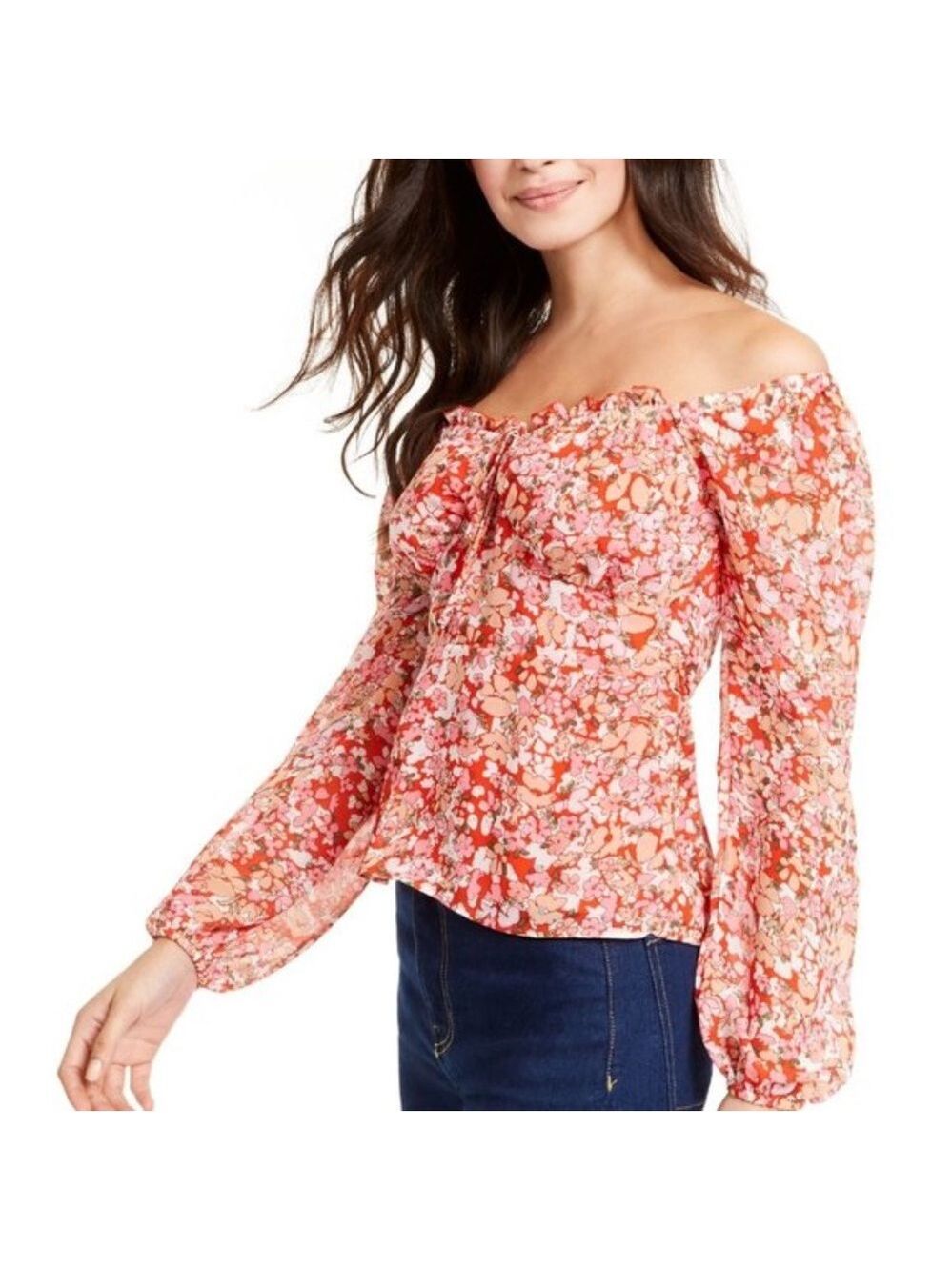 Q+A Los Angeles Ruffled Floral Long Sleeve Blouse